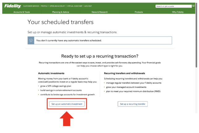Automatic Fidelity Investing
Your Scheduled Transfers Screen
